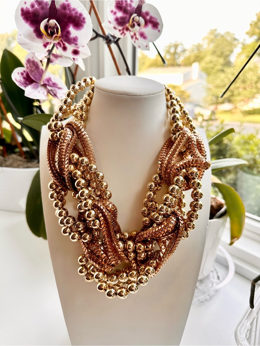 Gold Multi-Strand Beaded Statement Necklace